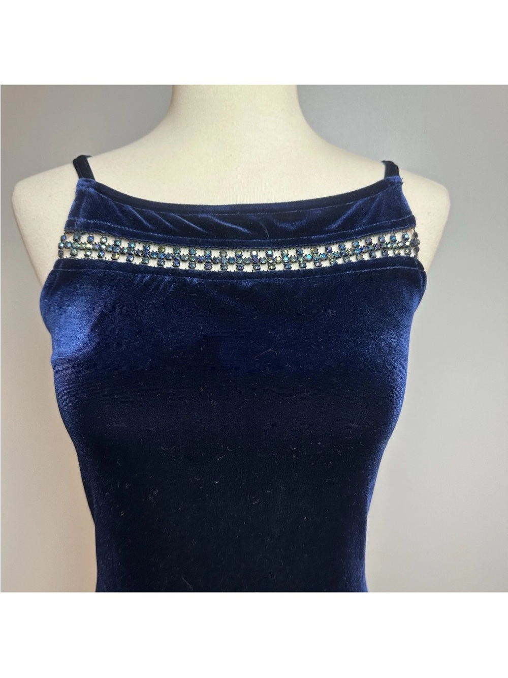 Vintage Y2K All That Jazz Size XS/S Velvet Formal Dress Navy Blue Beaded Accent - Picture 2 of 14